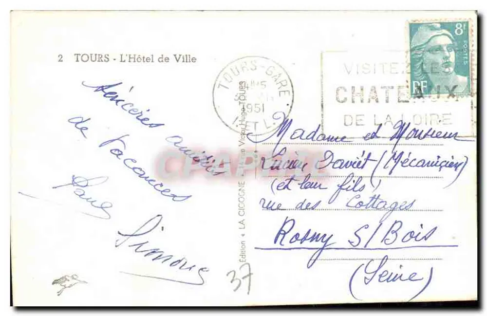 Tours - O Hotel de Ville — editor La Cicogne, n°37 - Verso