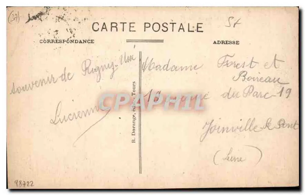 Ussé (Loir-et-Cher) — Ansicht des Schlosses (Historisches Denkmal, 15. und 16. Jahrhundert) — Verleger R. Dorange, Tours - Rückseite