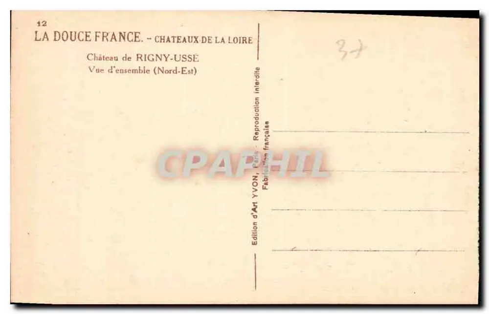 Schloss Rigny-Usse — Überblick (Nordosten) — Édition d'Art YVON, Paris - Rückseite