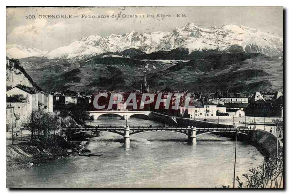 Grenoble — Panorama der Ufer und der Alpen — E.R. - Vorderseite