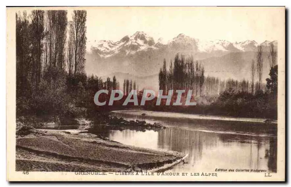 Grenoble — Die Isère am Île d'Amour und die Alpen — Edition des Galeries Moderaces - Vorderseite