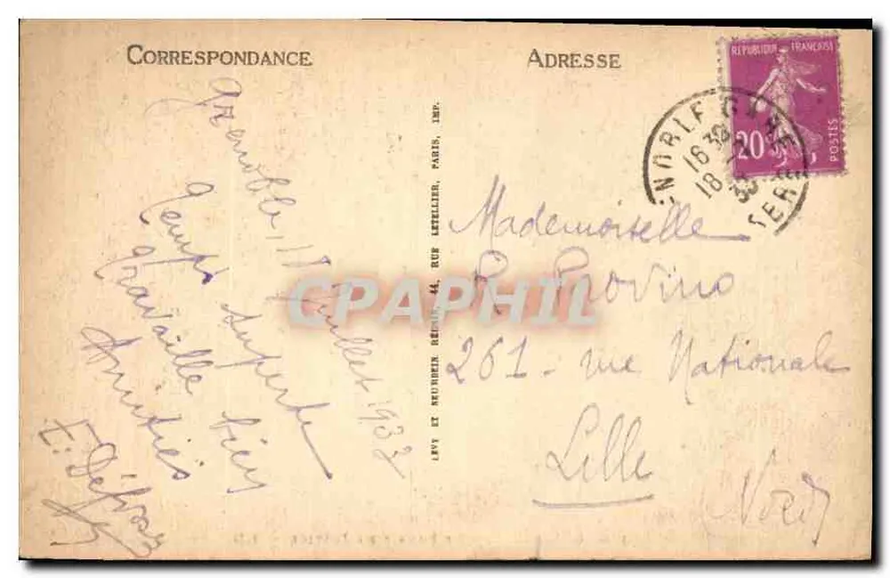 Grenoble — O Palácio de Justiça — Editor E. Delaunay, n° 600 - Verso