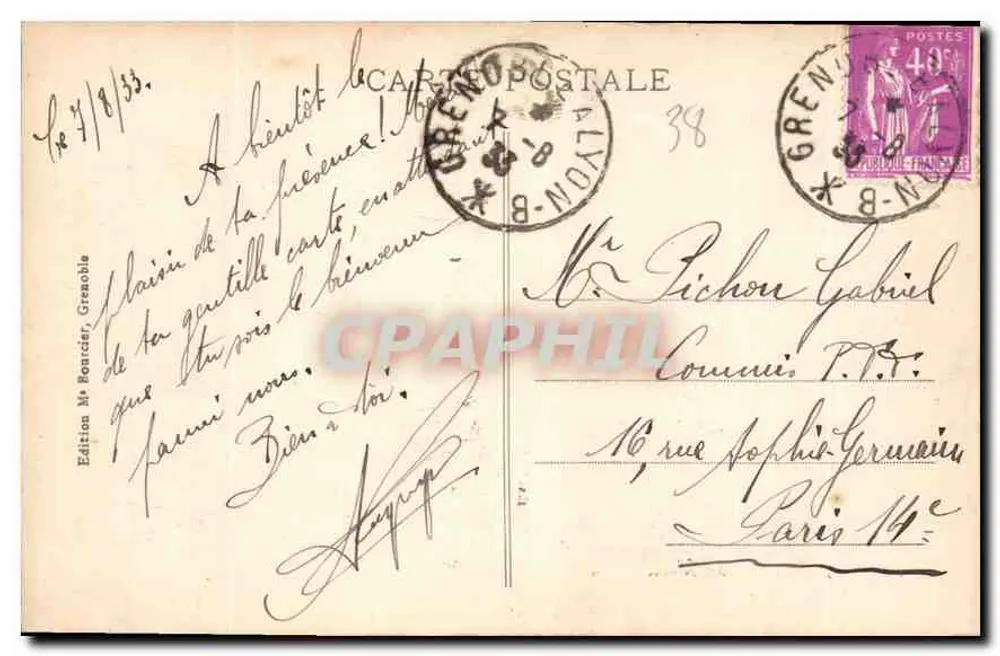 Grenoble - La Tronche, o Isère e o Saint-Eynard — Edição N° Pourceier, Grenoble, n° 430 - Verso