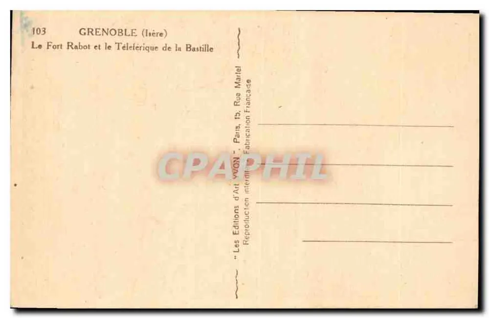 Grenoble (Isère) — Le Fort Rabot und der Seilbahn der Bastille — Les Éditions d'Art WON, Paris - Rückseite