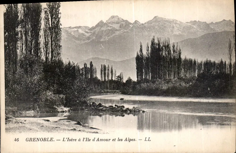 Grenoble — Die Isère bei Île d'Amour und die Alpen — LL - Vorderseite
