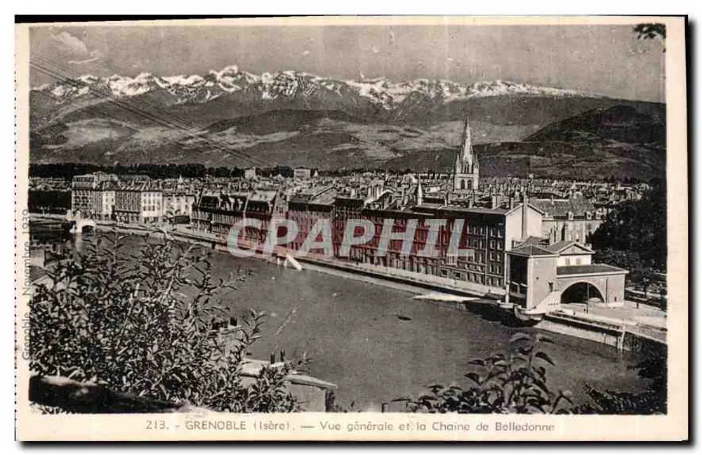 Grenoble (Isère) — Allgemeiner Blick und die Kette Bolledonne — Graphil - Vorderseite