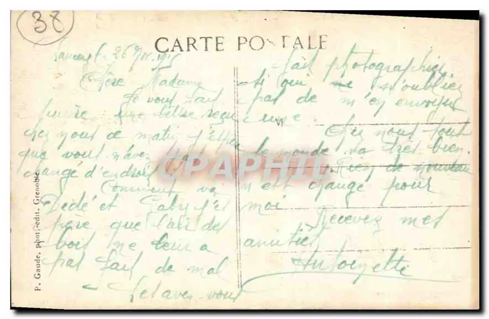 Grenoble — Allgemeiner Blick und die Alpenkette — P. Gaude, phot.-Verlag Grenoble - Rückseite