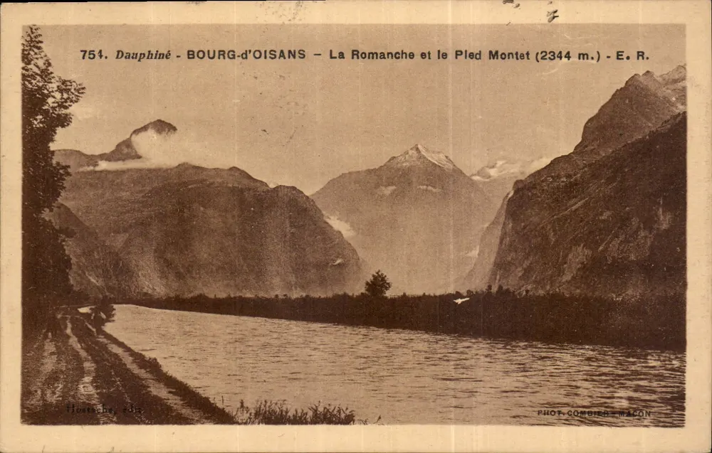 Bourg-d'Oisans — Ansicht der Romanche und des Pled Montet (2344 m.) — E.R. — Foto von Combier, Mâcon - Vorderseite
