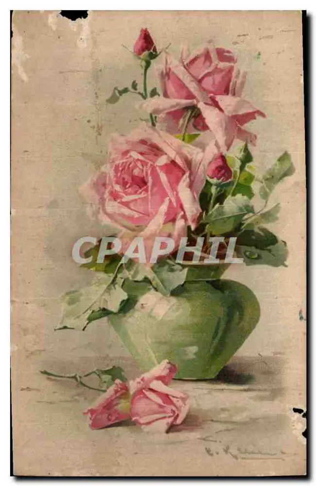 Arranjo de rosas — pintura aquarelada — Editor não identificado - Frente