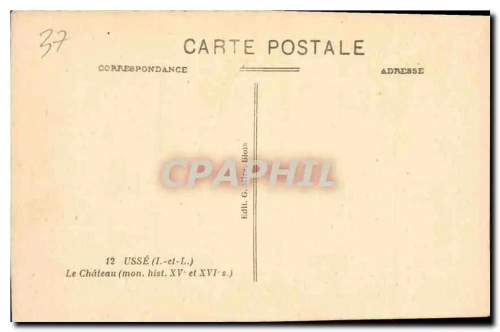 Castelo de Ussé — monumento histórico — Edit. G. Aire Blois, n° 12 - Verso