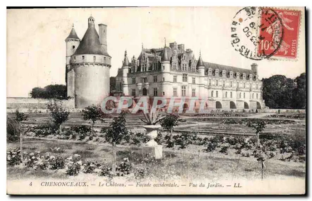 Chenonceaux — Schloss — Westfassade — Blick auf den Garten — LL. - Vorderseite