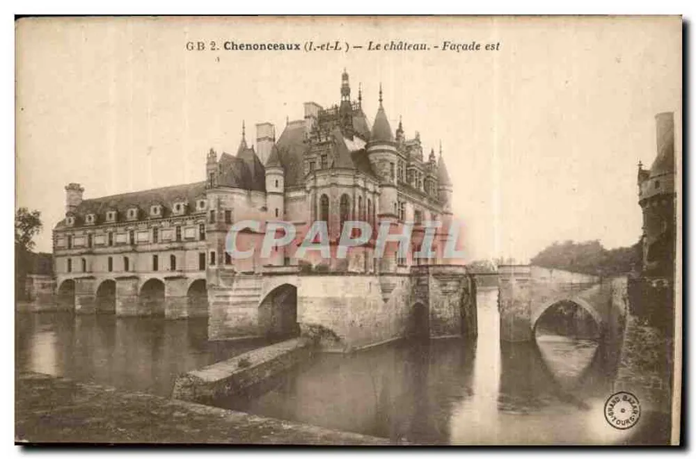Chenonceaux (Loire-et-Loire) — O castelo — Fachada leste — G.B. 2 — Editor: G. B. Baudouin - Frente