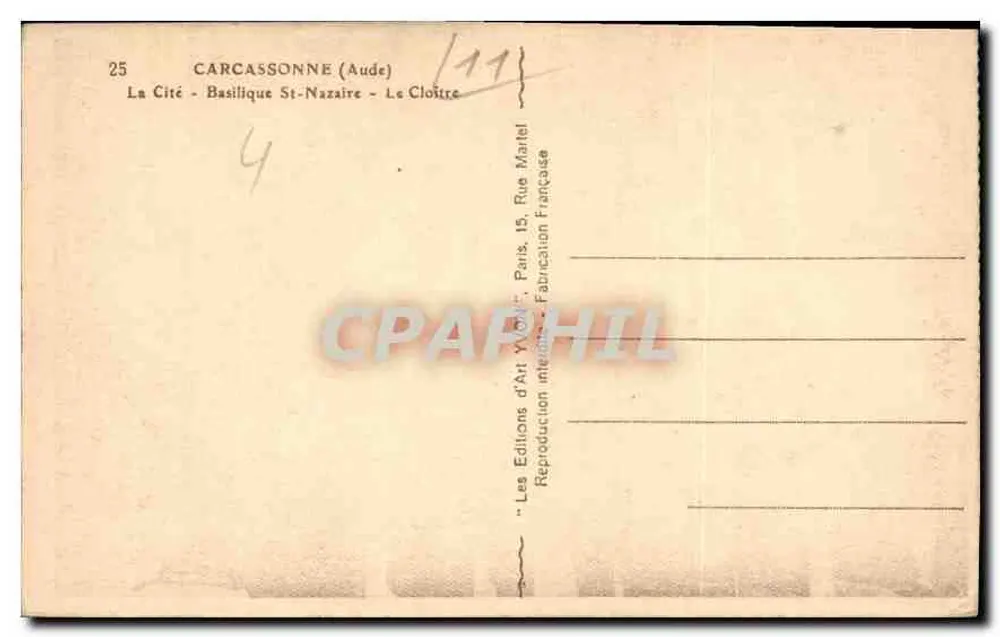 Carcassonne — Die Stadt - Basilika St-Nazaire - Der Cloister — Éditions d'Art Yvon - Rückseite