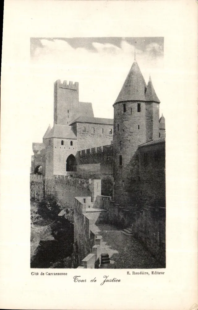 Cidade de Carcassonne — Torre da Justiça — E. Roudière, Editor - Frente