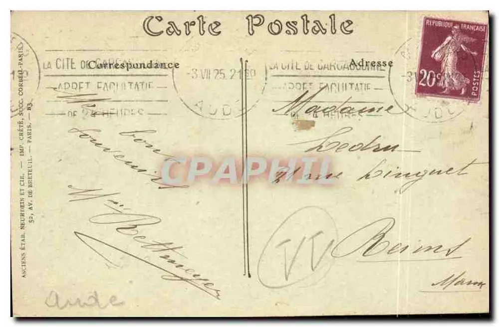 Cidade de Carcassonne — Torre da Justiça — Graphphil - Verso