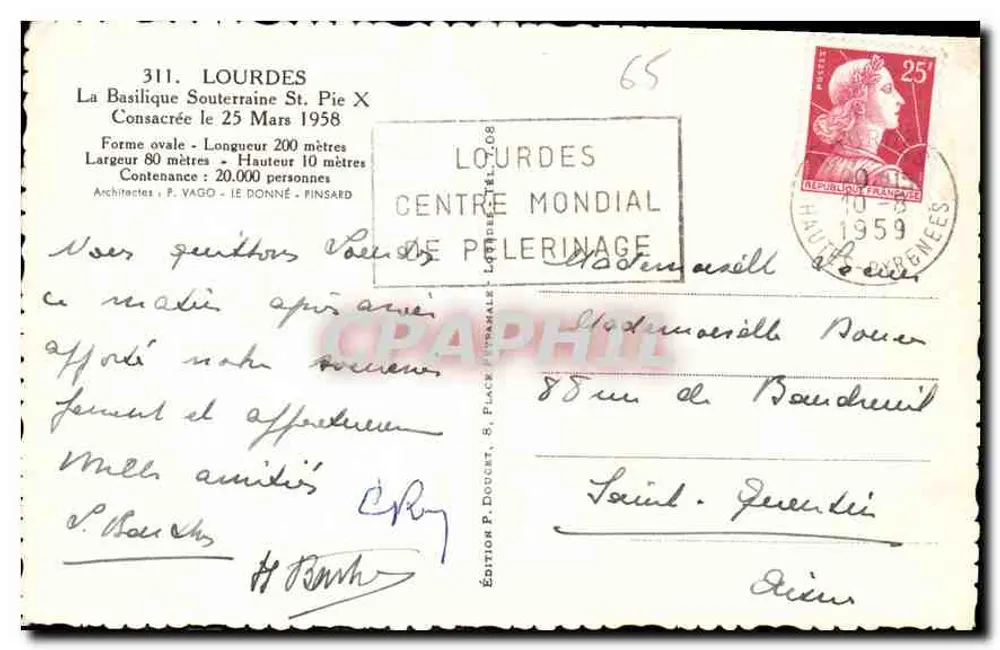Die unterirdische Basilika Saint-Pie X — Lourdes — Verlag P. Doucet, 5, Place P. P. L. O. S. - Rückseite