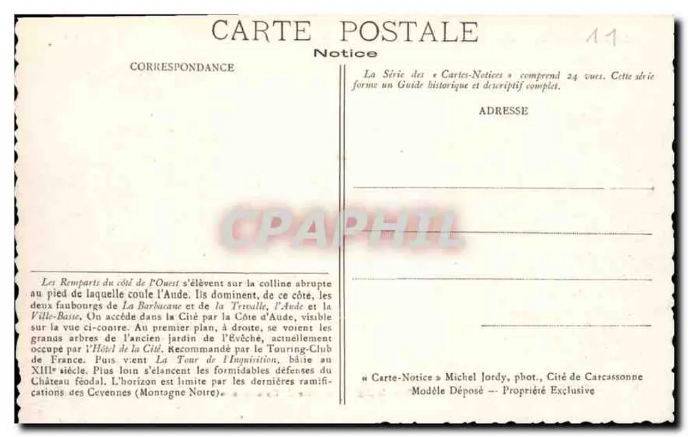 Carcassonne — Die Mauern und die Stadt — Notice — Fotografie Michel Jordy, Cité de Carcassonne - Rückseite