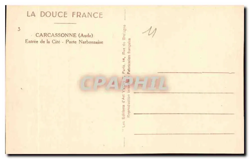 Carcassonne — Eingang zur Stadt - Tor Narbonnaise — Éditions d'Art Yvon, Paris - Rückseite