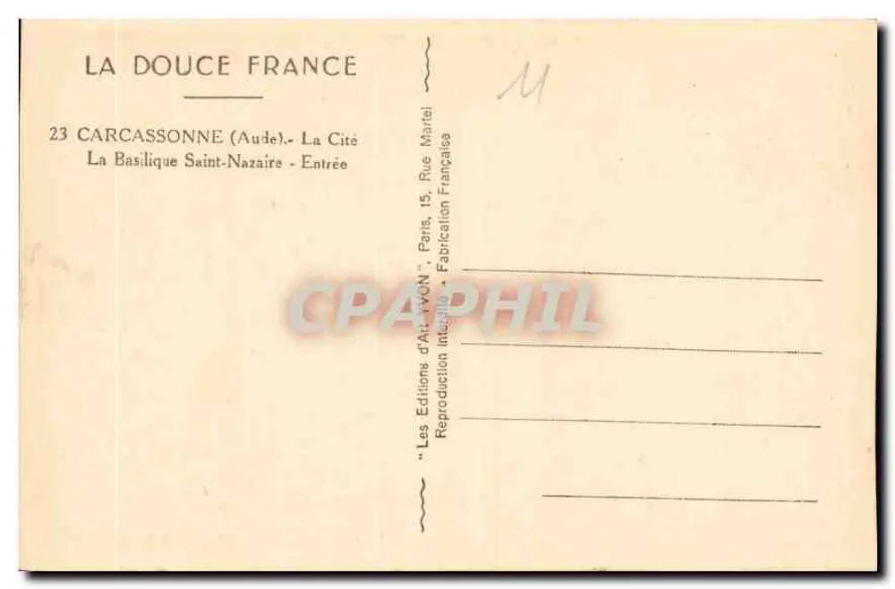 Carcassonne (Aude) — Die Basilika Saint-Nazaire — Eingang — Les Éditions d'Art 'VIVON' - französische Herstellung - Rückseite