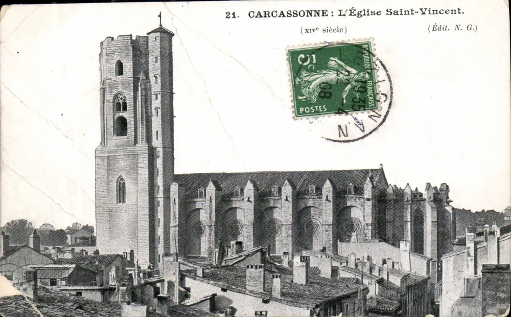 Carcassonne : De Kerk van Sint Vincent — 14e eeuw — Ed. N. G. - Voorkant