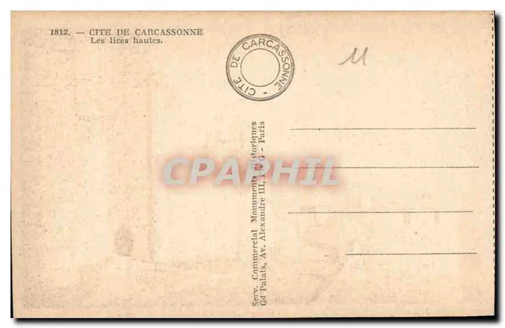 Città di Carcassonne — Le alte lice — Serv. Commerciale Monumenti Storici, 1812 - Verso