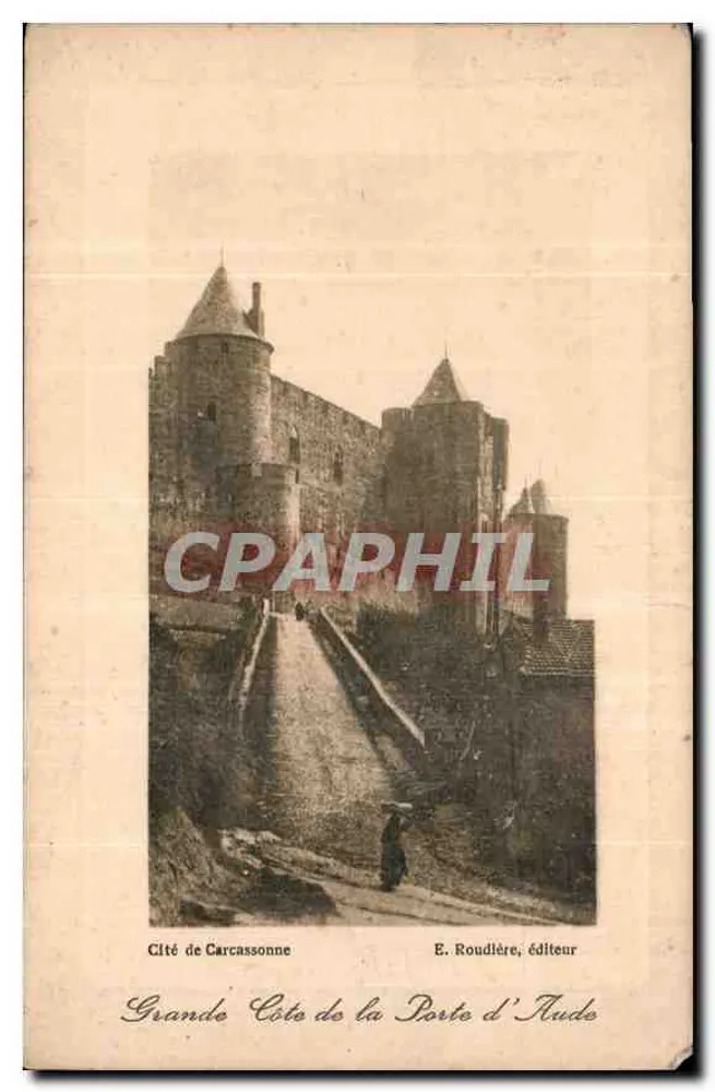 Große Küste der Porte d'Aude — Stadt Carcassonne — E. Roudière, Verlag - Vorderseite