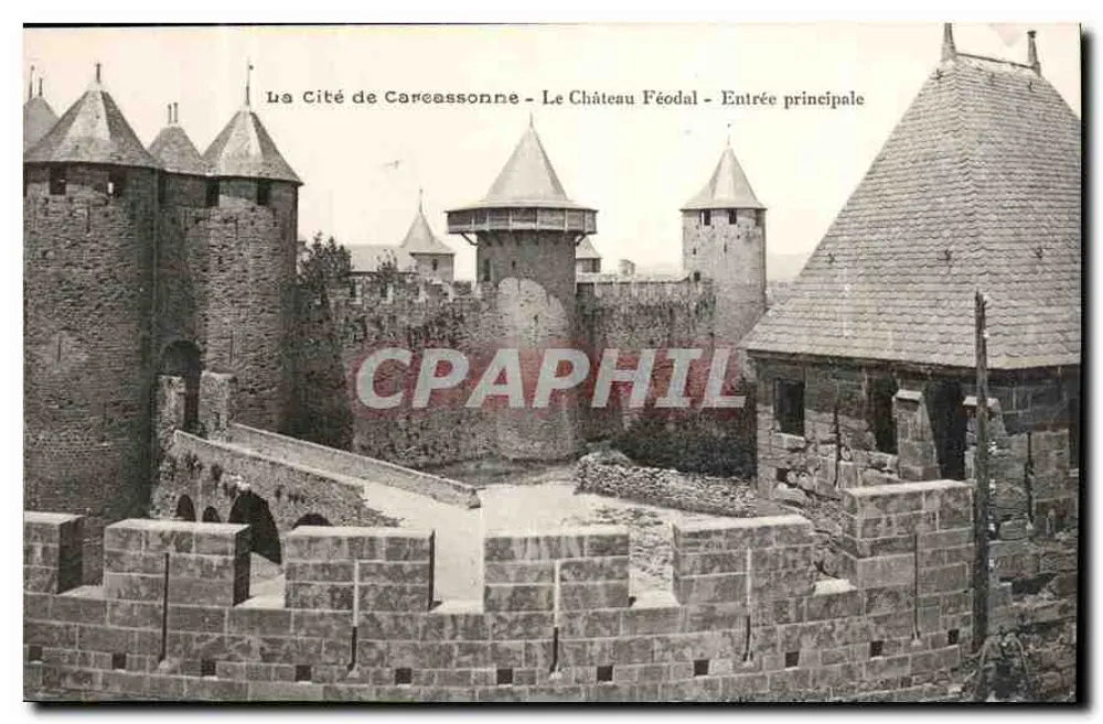 Die Stadt Carcassonne - Das feudale Schloss - Haupteingang - Vorderseite
