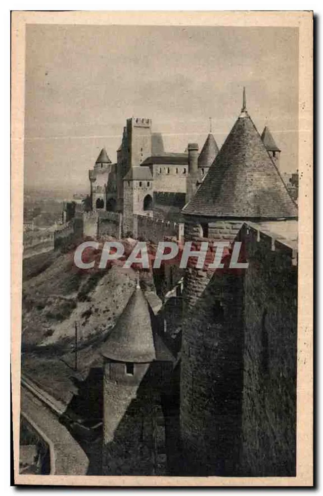 Stadt Carcassonne — Das Schloss, Verteidigungsanlagen des Westfronts — Serv. Commercial Monument Historiques, Paris - Vorderseite