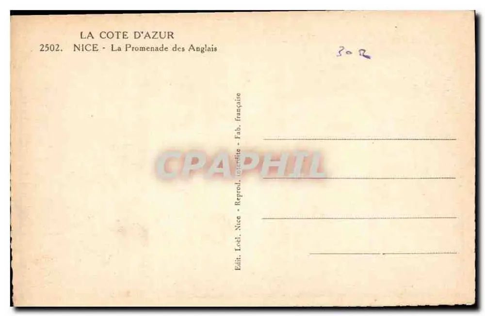 Nice - La Promenade des Anglais — Côte d'Azur, Serie 2502, Verlag Loel - Rückseite
