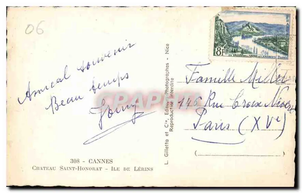 Schloss Saint-Honorat — Île de Lérins — L. Gilletta & Cie, Cannes - Rückseite