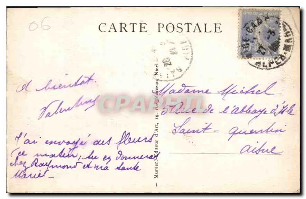 Nice — Die Strandpromenade und die Hotels - Palais de la Méditerranée — Munier, Verlag - Rückseite