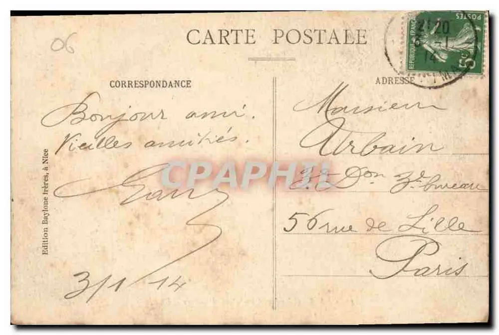 Nice - Jardins Gambetta - Palmiers — B.F. n°133 - Verso