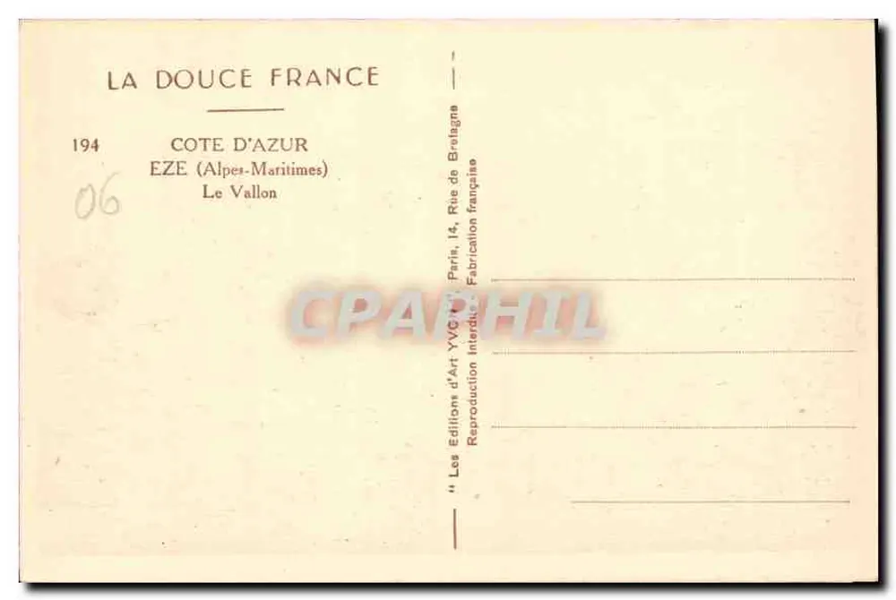 Le Vallon — Eze (Alpes-Maritimes) — Edições de Arte YVG, Paris - Verso