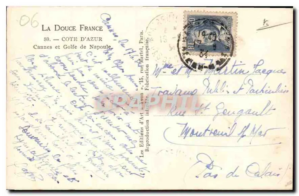 Cannes e Golfo de Napoule — A Doce França — Edições d'Art d'Avon - Verso