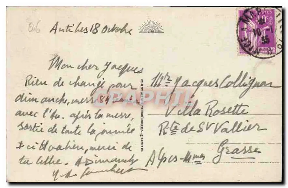 एंटीब्स - गारूप्स के बिंदु - पुराना पोस्टकार्ड क्रमांक 68, एडीटर अदृश्य - पीछे