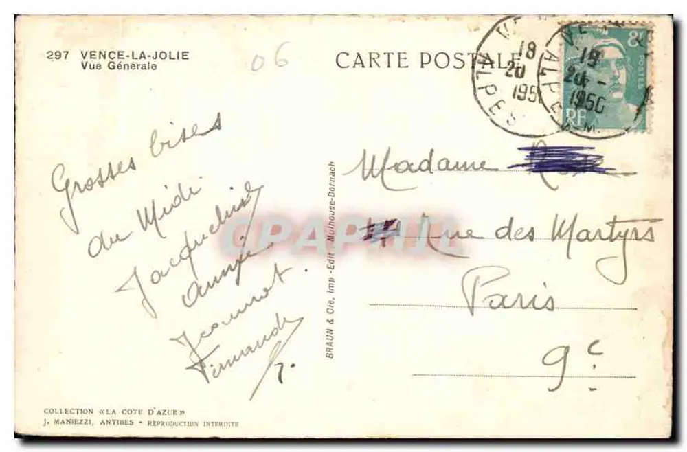 Vence-la-Jolie — Vista Geral — BRAUN & Cie, imp. - Edt. Mulhouse-Dornach - Verso