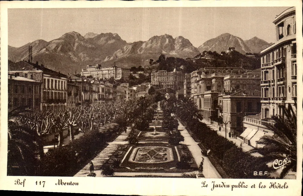 Menton — Der öffentliche Garten und die Hotels — B.E.F. n° 117 - Vorderseite