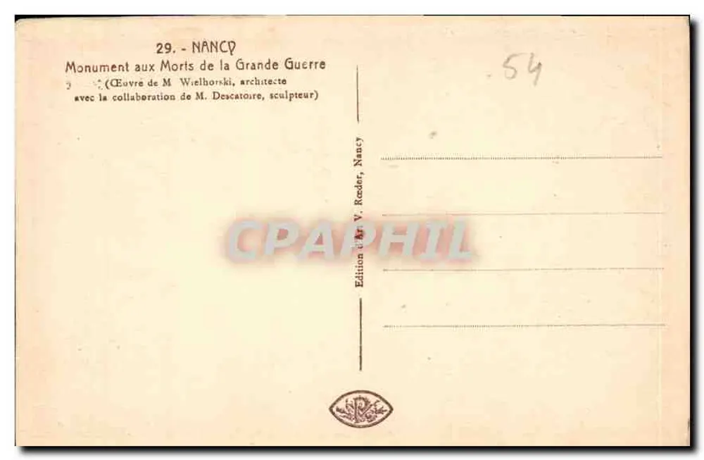 NANCY. Denkmal für die Toten des Großen Krieges — Edition V. Roder - Rückseite