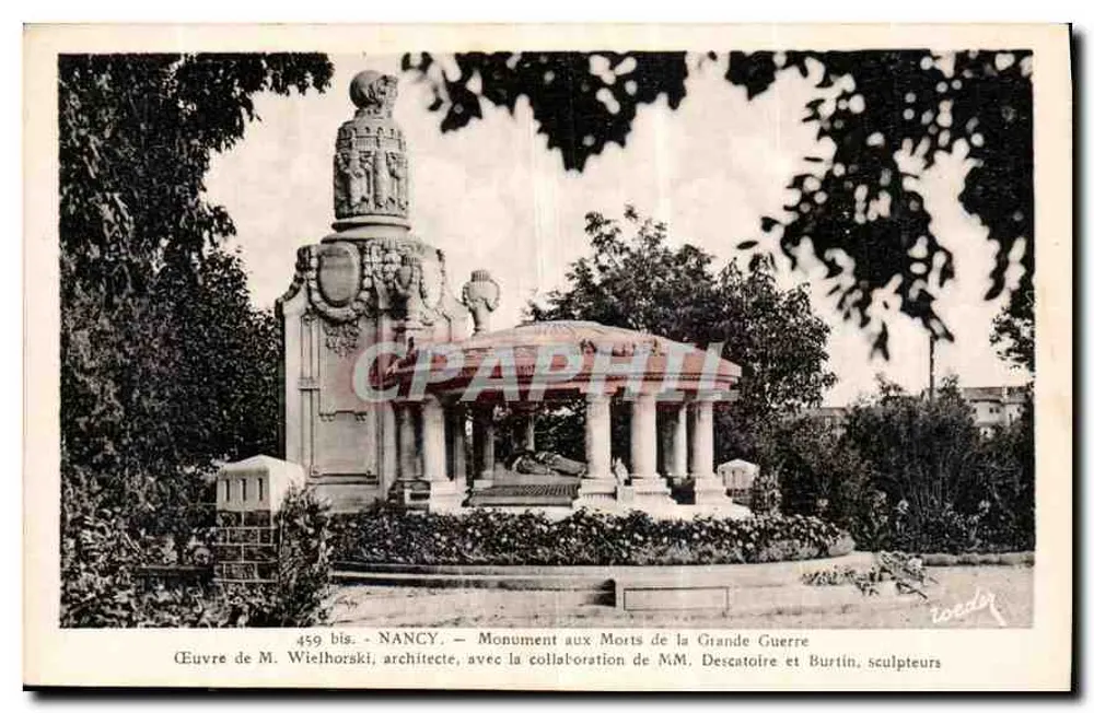 Nancy — Denkmal für die Toten des Ersten Weltkriegs — Werk von M. Wielhorski, Architekt, mit der Zusammenarbeit von MM. Descatoire und Burtin, Bildhauern - Vorderseite