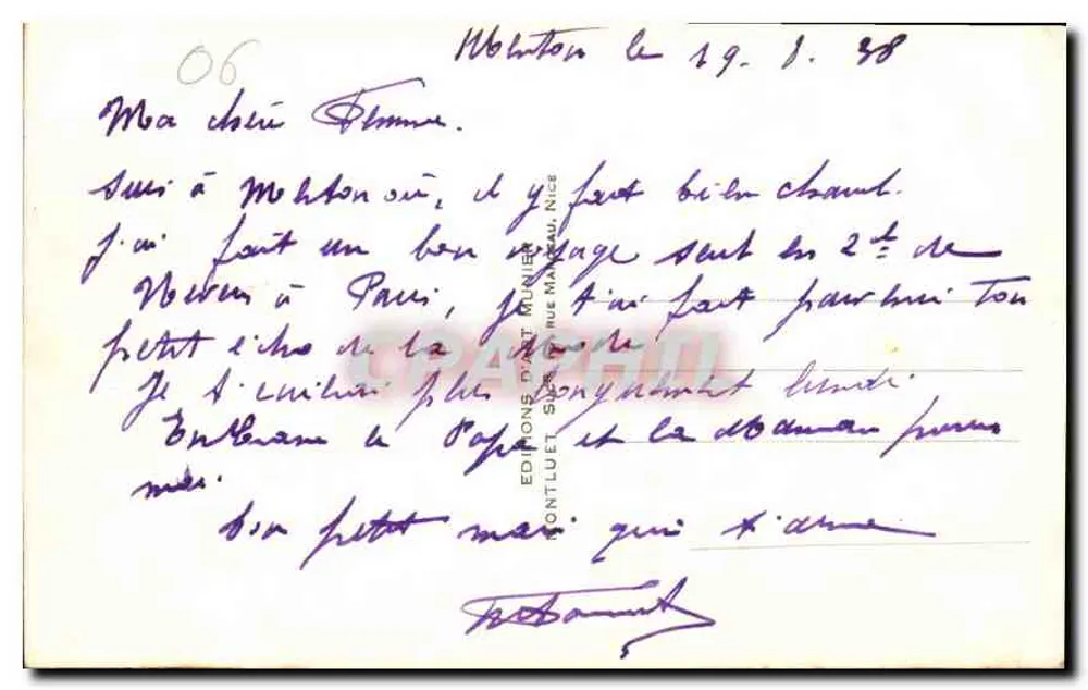 Menton - Vista de Garavan — Munier, n°252 - Verso