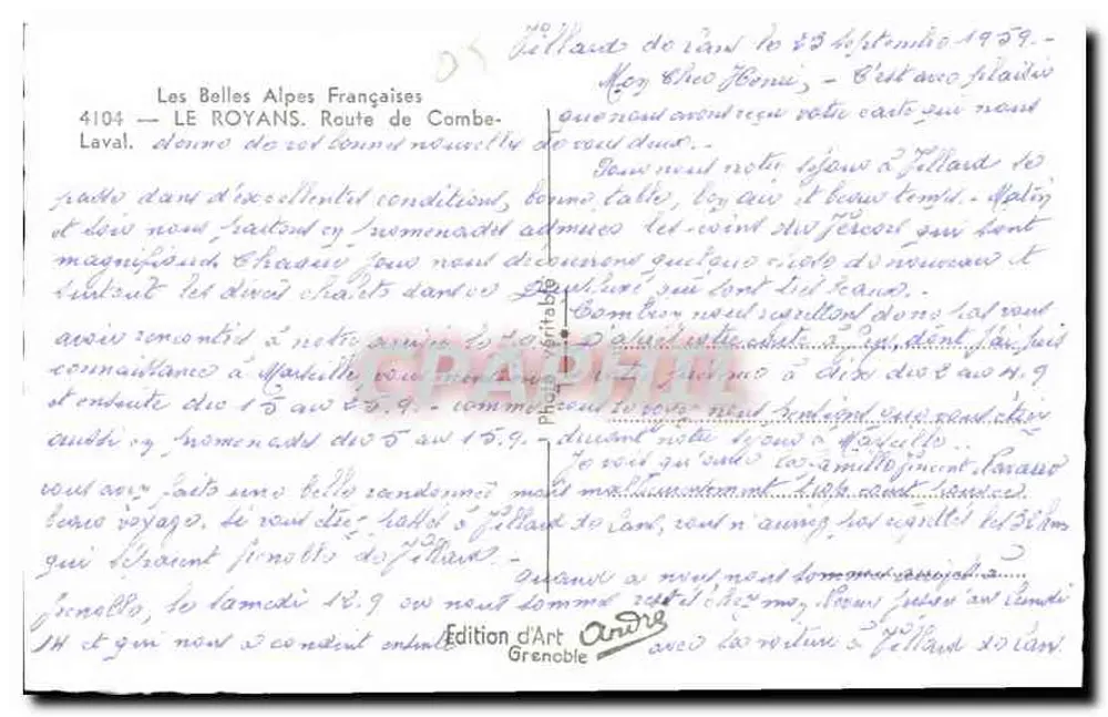 Die schönen französischen Alpen — Route de Combe — Édition d'Art Grenoble - Rückseite