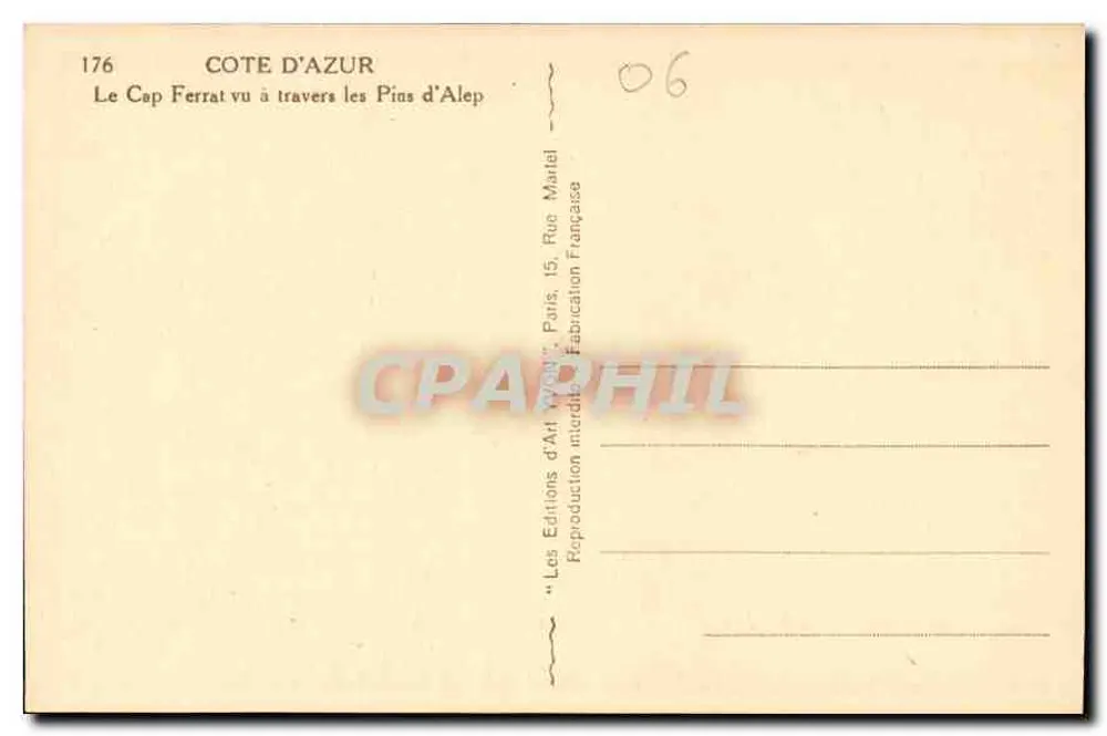 Cap Ferrat-Blick durch die Aleppo-Kiefern — Küste der Azur, Nr. 176 — Les Éditions d'Art Français - Rückseite