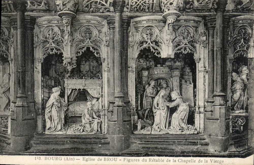 Bourg (Ain) — Kirche von Brou — Figuren des Altarwerks der Kapelle der Jungfrau - Vorderseite