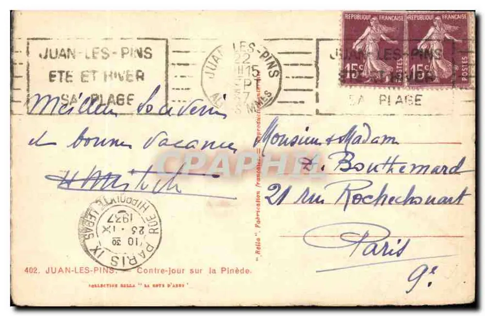 Ansicht der Kiefern von Juan-les-Pins — Verlag Rella, n° 402 - Rückseite