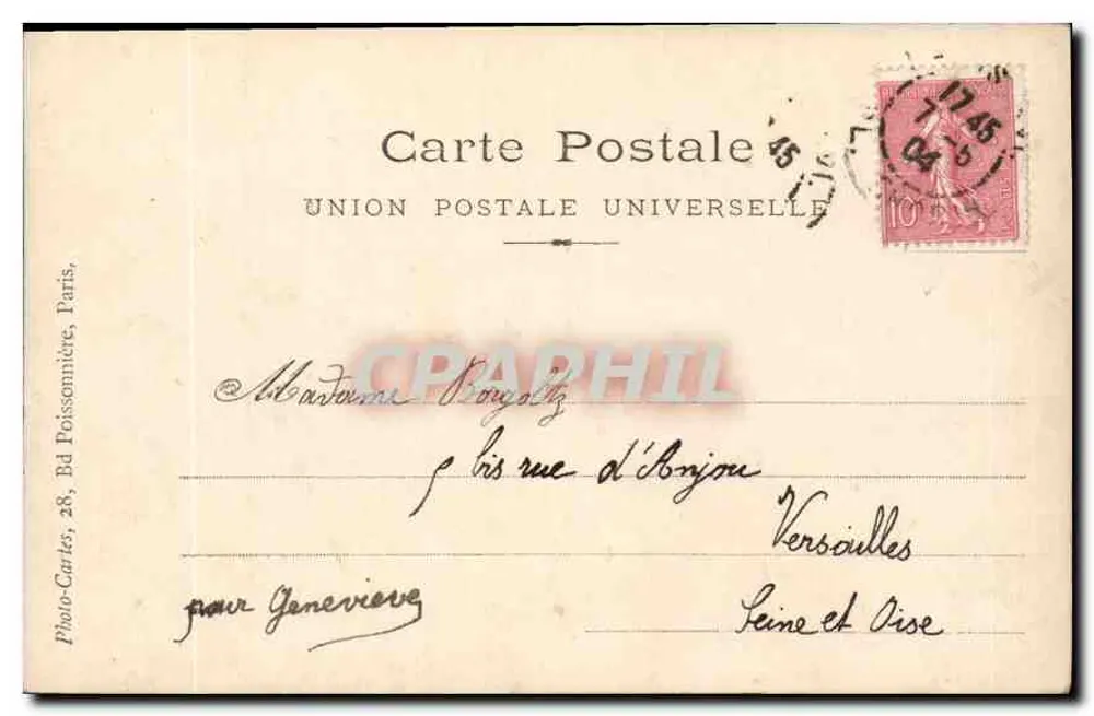 Menino jovem em traje — Paris, 7 de maio de 1904 — Photo-Cartes, 28, Bd Poissonnière, Paris - Verso