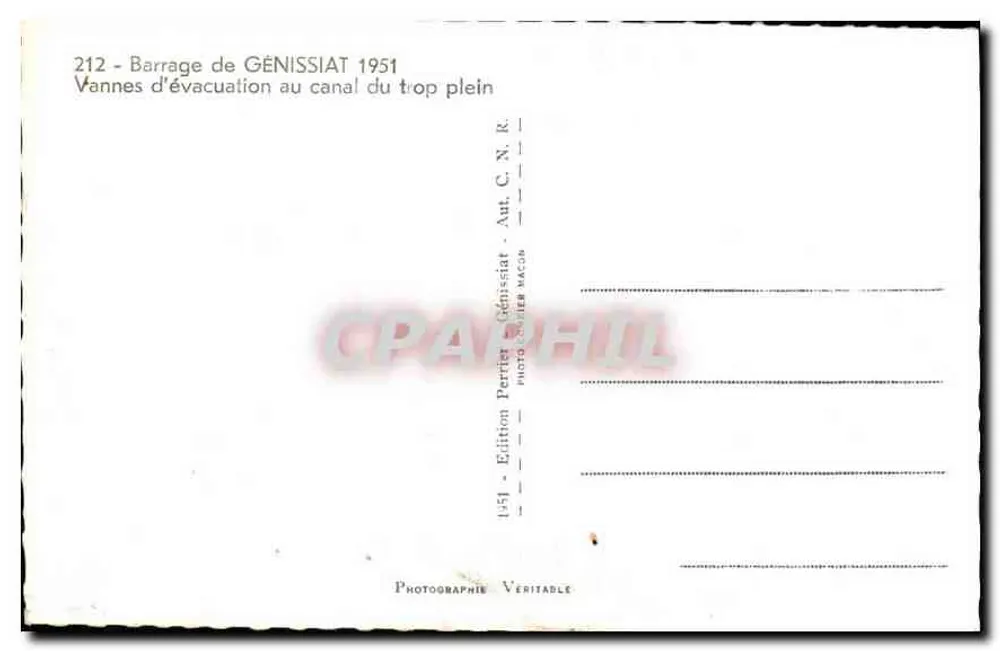 Staudamm Génissiat — Auslassklappen am Überlaufkanal — Edition C.N.R. 1951 - Rückseite