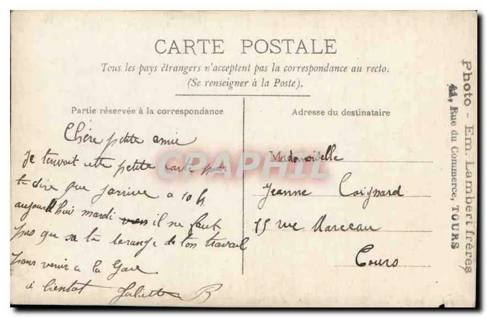 Duas jovens mulheres — diante de um muro vegetal — Foto - Em. Lambert Frères, Tours - Verso