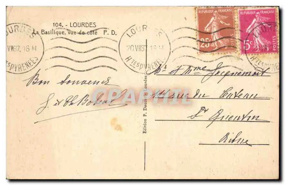 Lourdes — A Basílica vista de lado — Edição P. Douet, n°104 - Verso