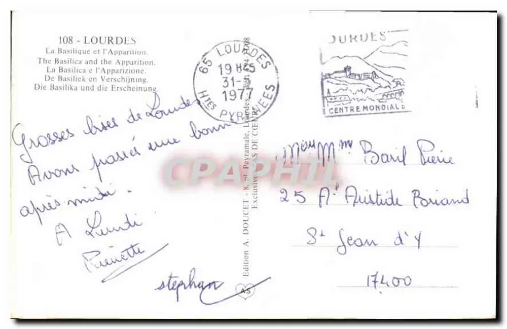 Lourdes — Aparecção da Virgem Maria — Edição A. Dolcet, n°108 - Verso