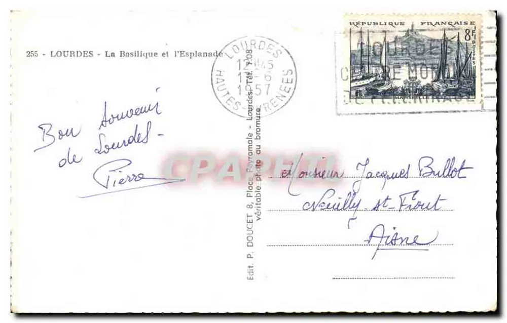 Lourdes — A Basílica e a Esplanada — Edit. P. Doucet - Verso